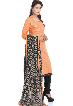 Woven Art Silk Jacquard Straight Suit in Orange