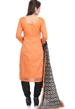 Woven Art Silk Jacquard Straight Suit in Orange