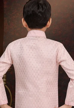 Woven Art Silk Jacquard Sherwani in Pink