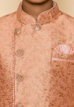 Woven Art Silk Jacquard Sherwani Set in Peach