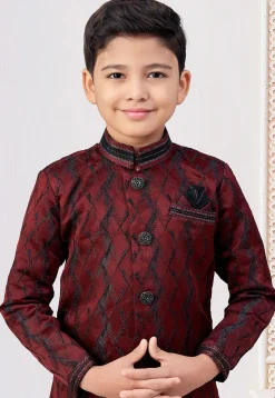 Woven Art Silk Jacquard Sherwani in Maroon