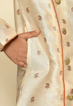 Woven Art Silk Jacquard Sherwani in Off White