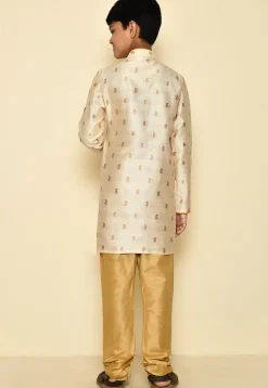 Woven Art Silk Jacquard Sherwani in Off White