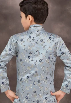 Woven Art Silk Jacquard Sherwani in Dusty Blue