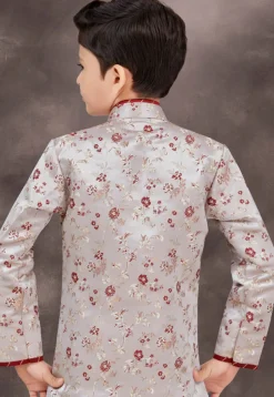 Woven Art Silk Jacquard Sherwani in Grey