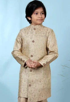 Woven Art Silk Jacquard Sherwani in Beige