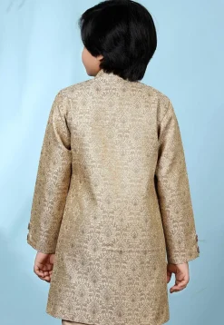 Woven Art Silk Jacquard Sherwani in Beige