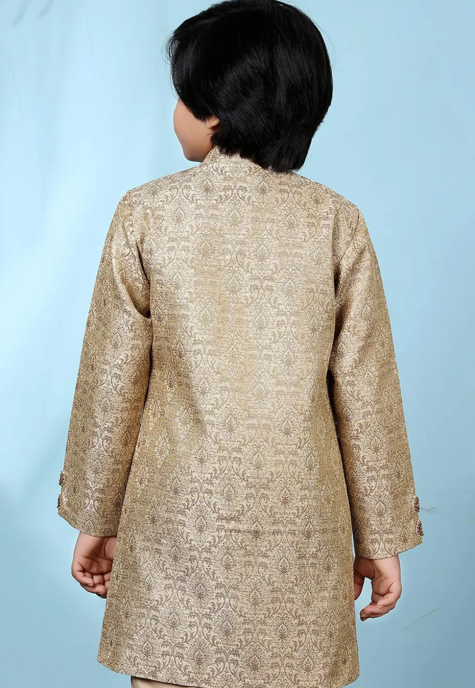Woven Art Silk Jacquard Sherwani in Beige