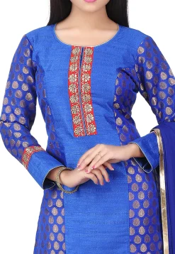 Woven Art Silk Jacquard Straight Cut Suit in Blue