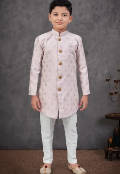 Woven Art Silk Jacquard Sherwani in Purple