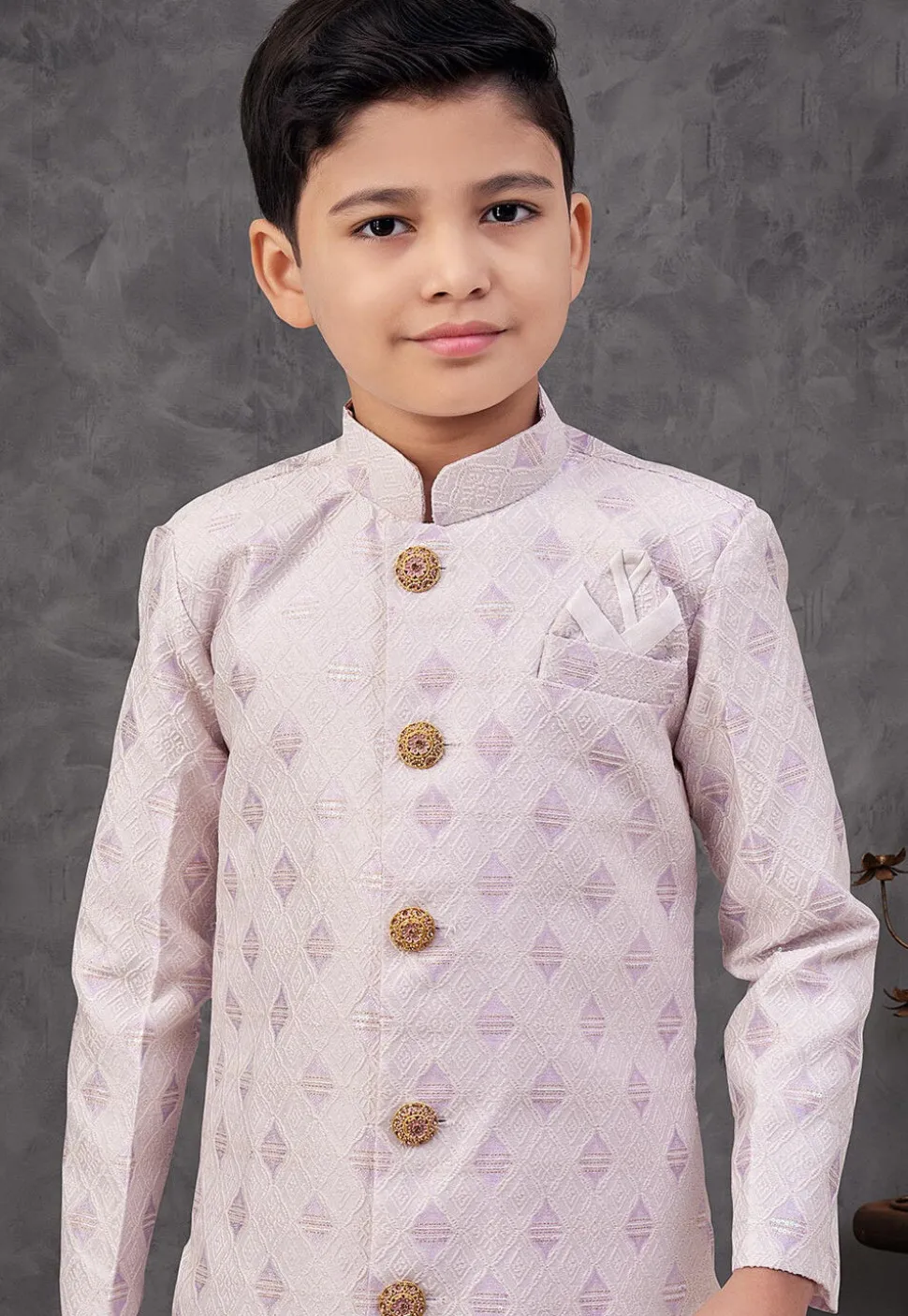 Woven Art Silk Jacquard Sherwani in Purple