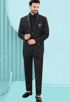 Woven Art Silk Jacquard Tuxedo in Black