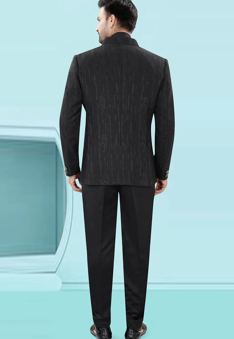 Woven Art Silk Jacquard Tuxedo in Black