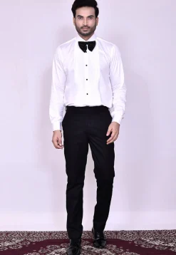 Woven Art Silk Jacquard Tuxedo in Black