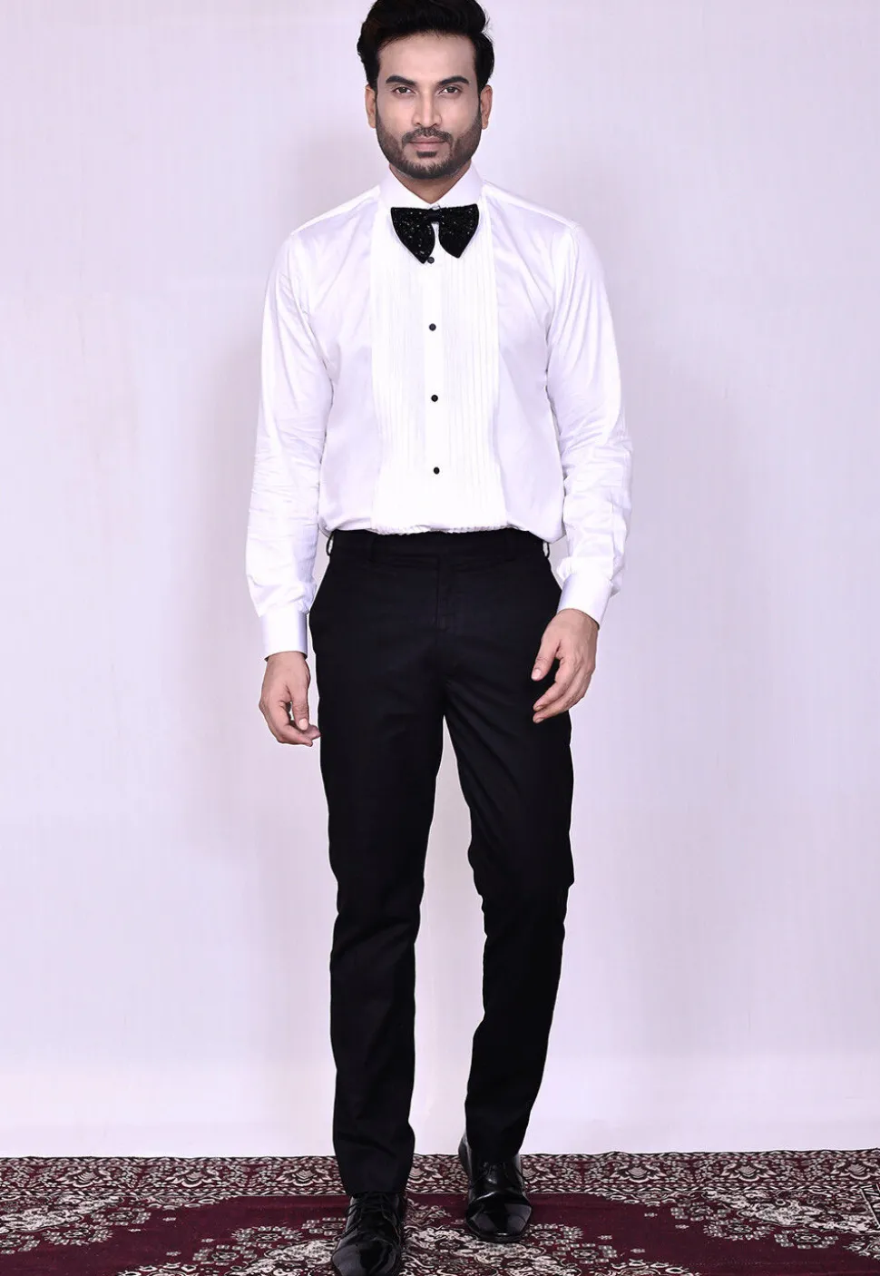 Woven Art Silk Jacquard Tuxedo in Black