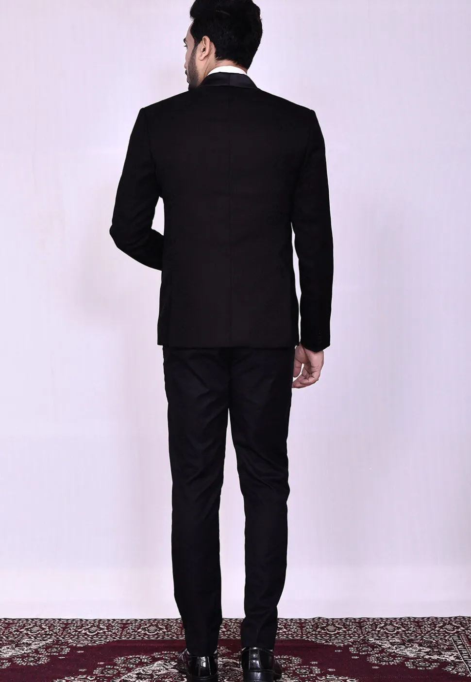 Woven Art Silk Jacquard Tuxedo in Black