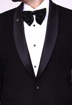Woven Art Silk Jacquard Tuxedo in Black