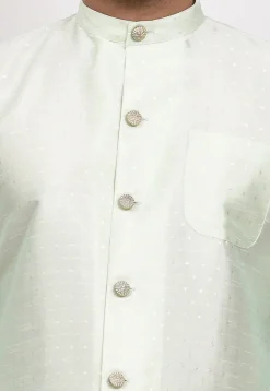 Woven Art Silk Jaquard Kurta Set in Pastel Green