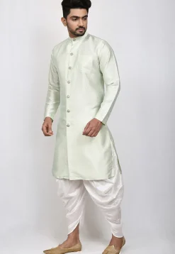Woven Art Silk Jaquard Kurta Set in Pastel Green