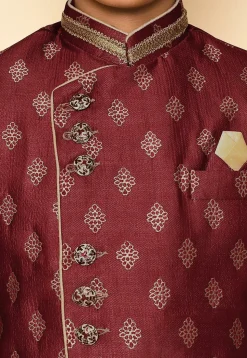 Woven Art Silk Jaquard Kurta in Maroon
