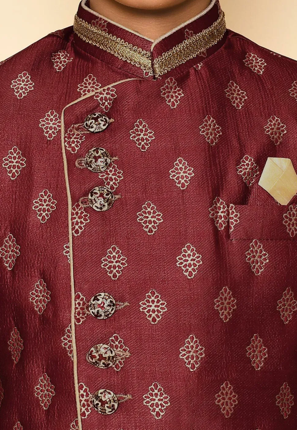 Woven Art Silk Jaquard Kurta in Maroon