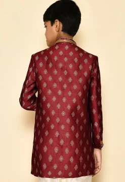 Woven Art Silk Jaquard Kurta in Maroon