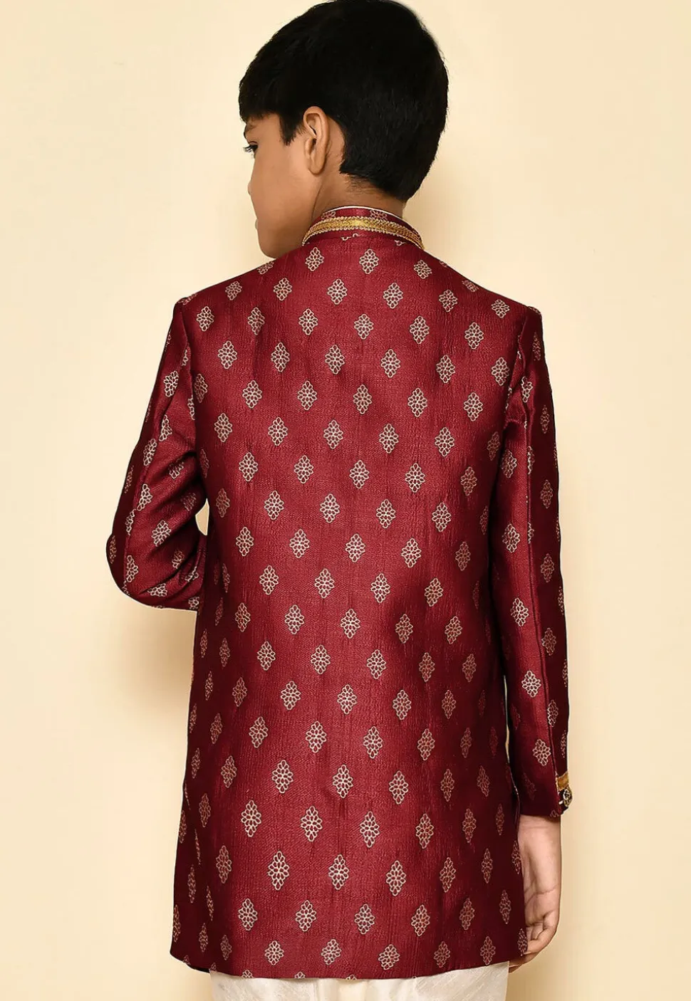 Woven Art Silk Jaquard Kurta in Maroon