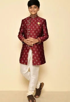 Woven Art Silk Jaquard Kurta in Maroon