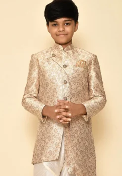 Woven Art Silk Jaquard Kurta in Cream