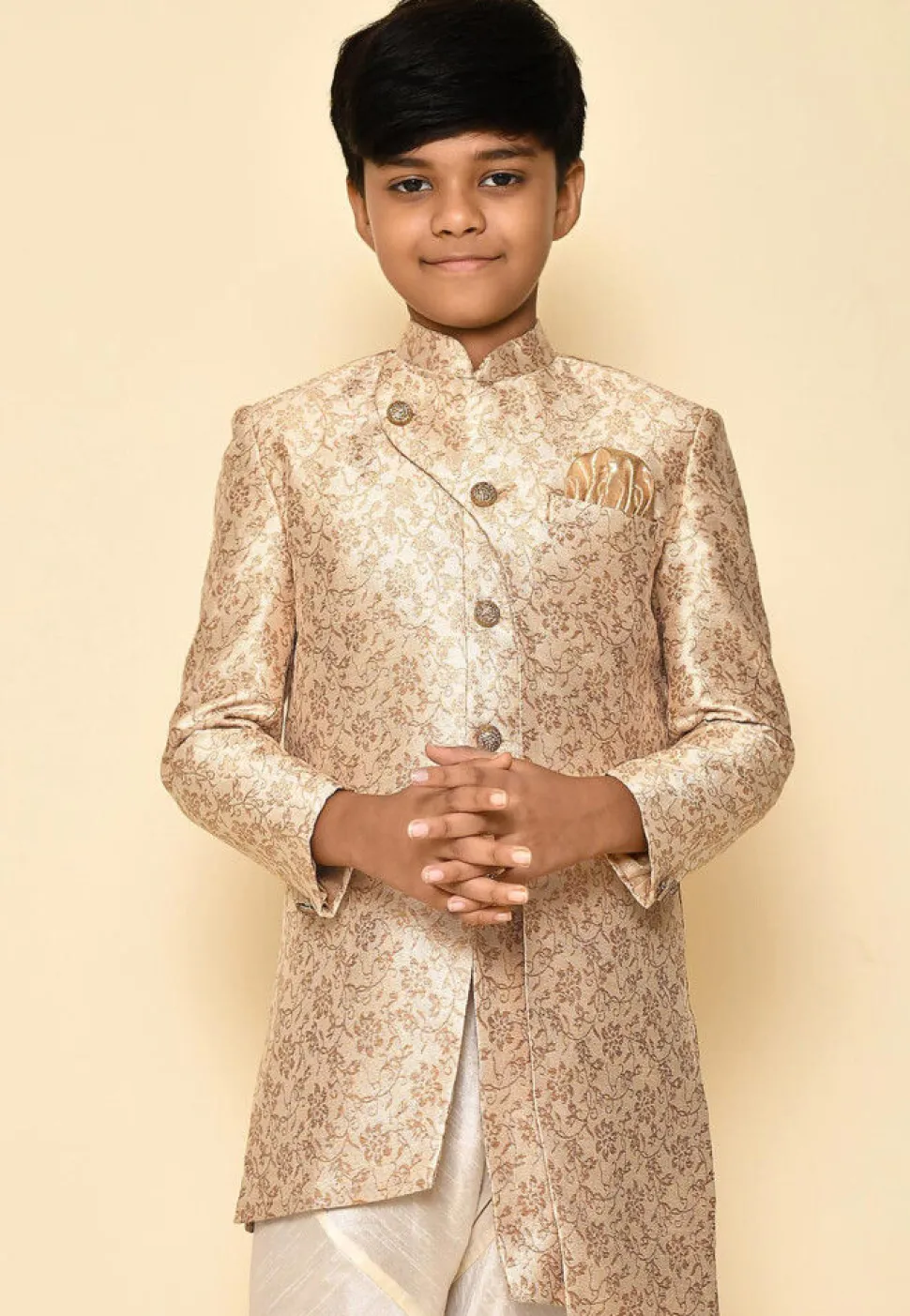 Woven Art Silk Jaquard Kurta in Cream