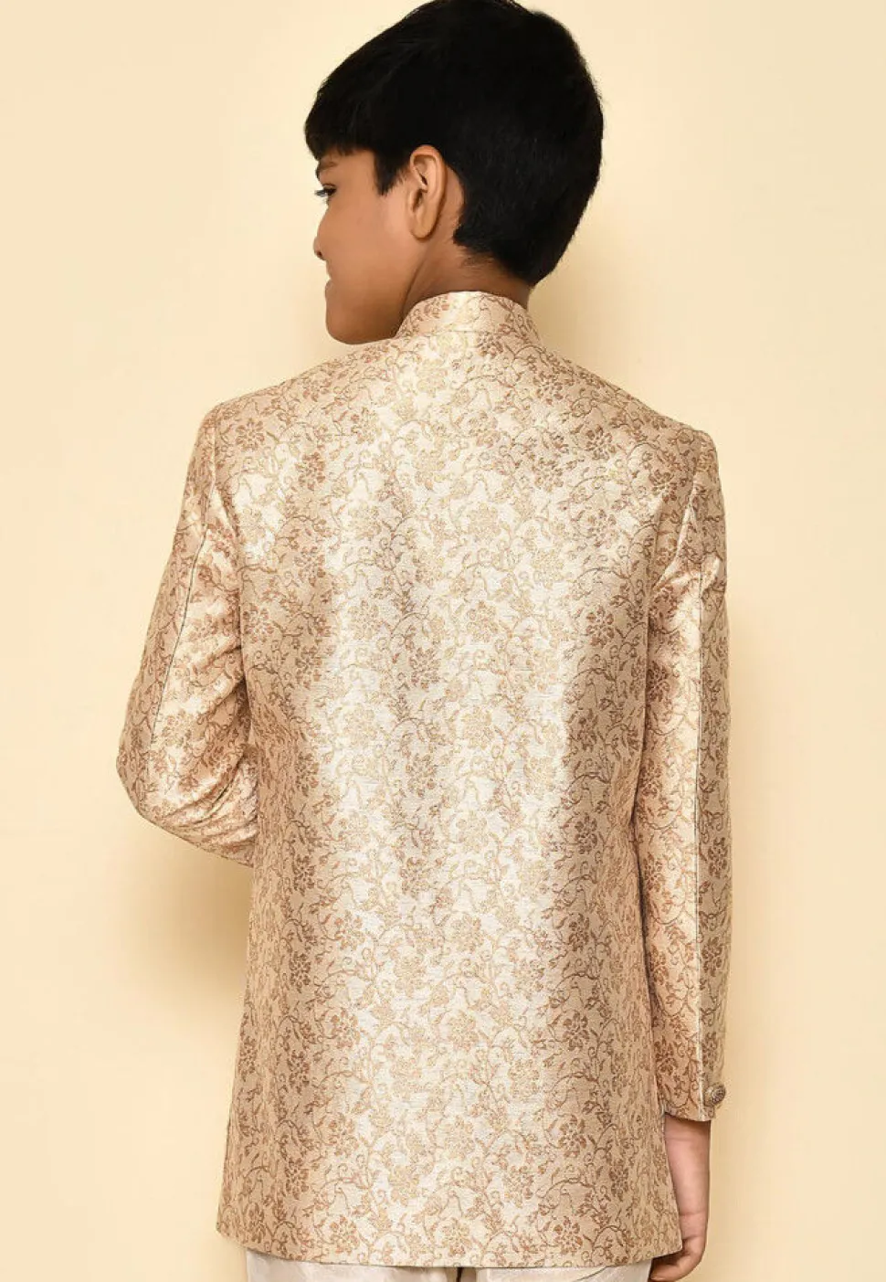 Woven Art Silk Jaquard Kurta in Cream