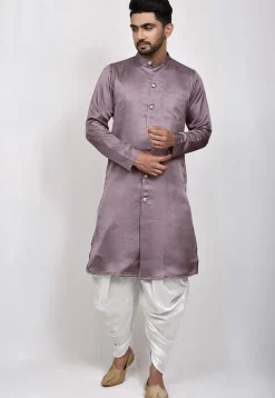 Woven Art Silk Jaquard Kurta Set in Dusty Purple