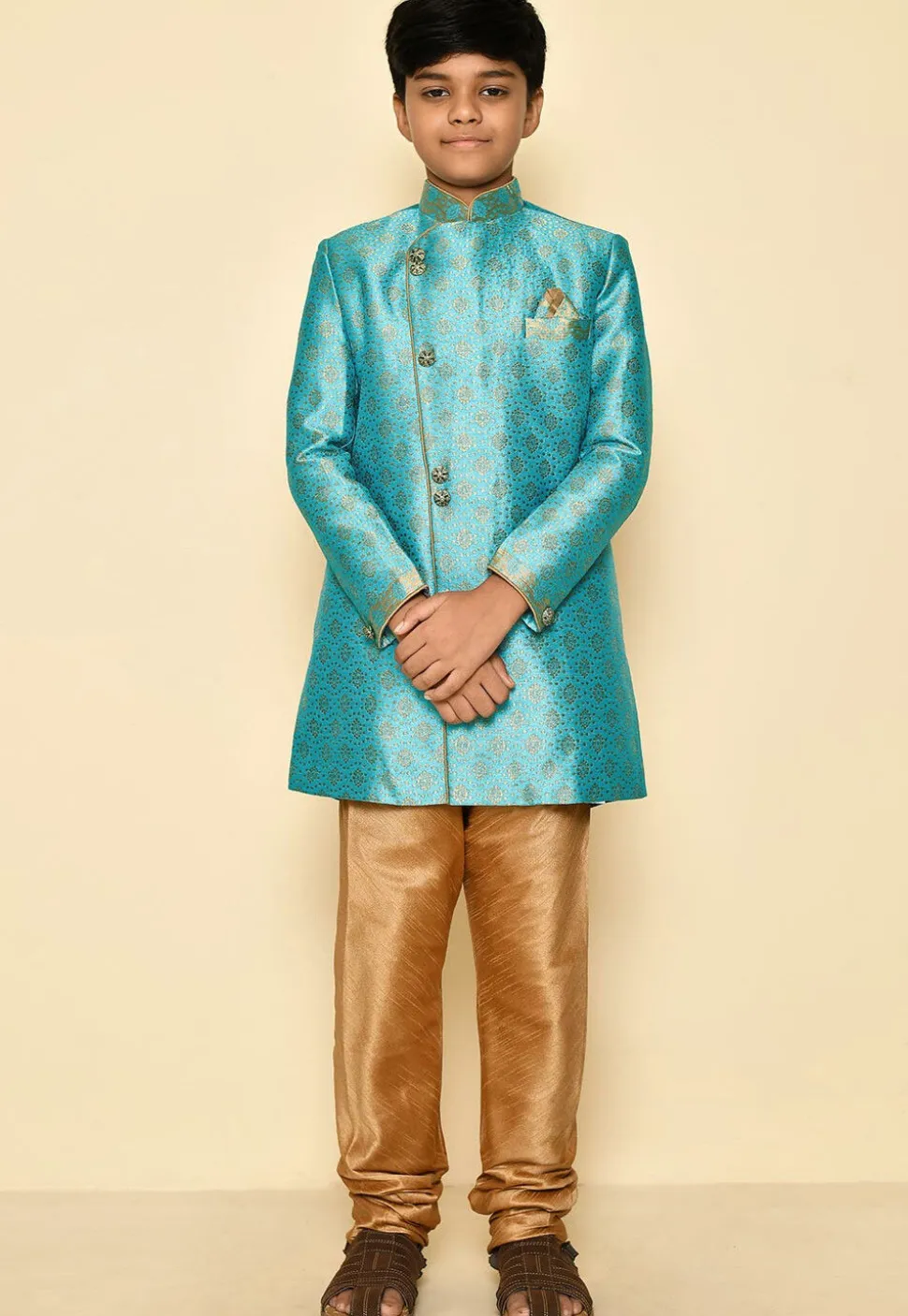 Woven Art Silk Jaquard Kurta in Sky Blue