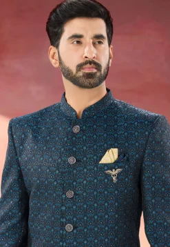 Woven Art Silk Jodhpuri Suit in Blue