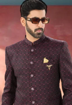 Woven Art Silk Jodhpuri Suit in Maroon