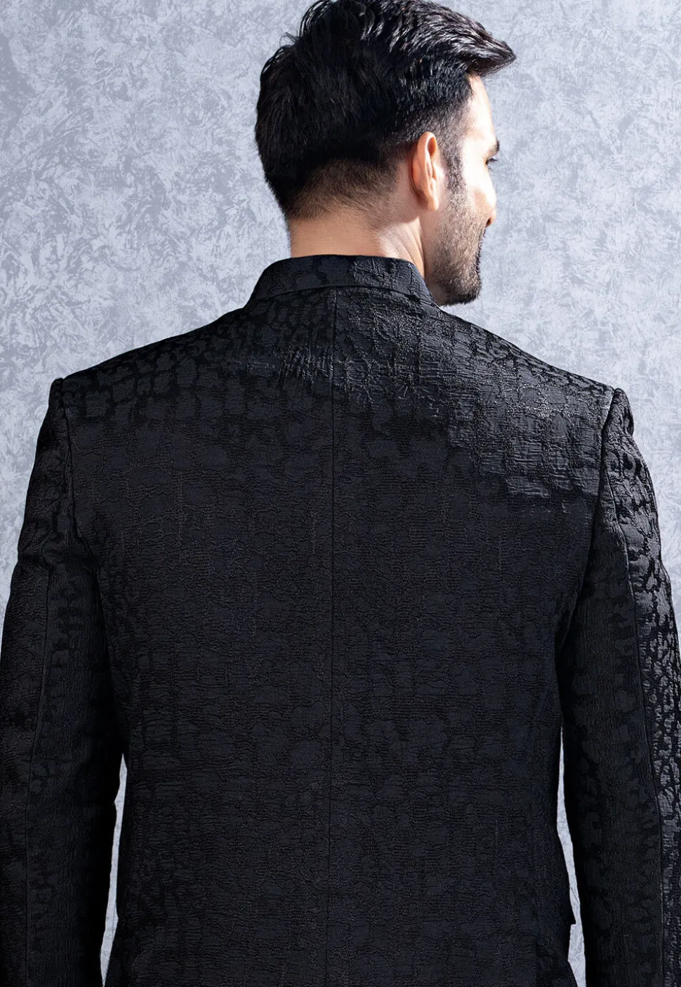 Woven Art Silk Jodhpuri Suit in Black