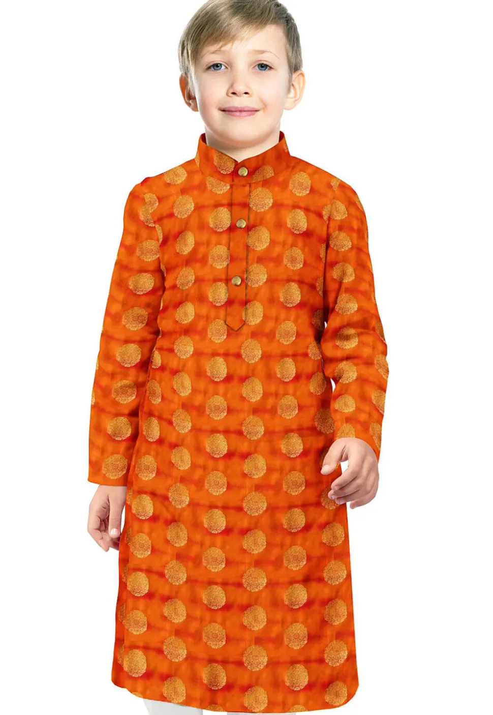 Woven Art Silk Kurta in Orange