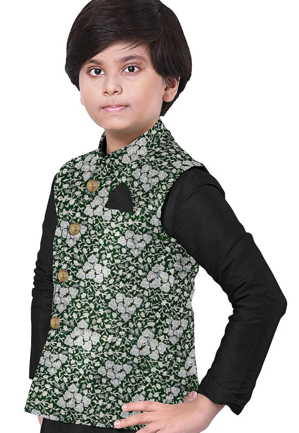 Woven Art Silk Kurta Jacket Set in Black