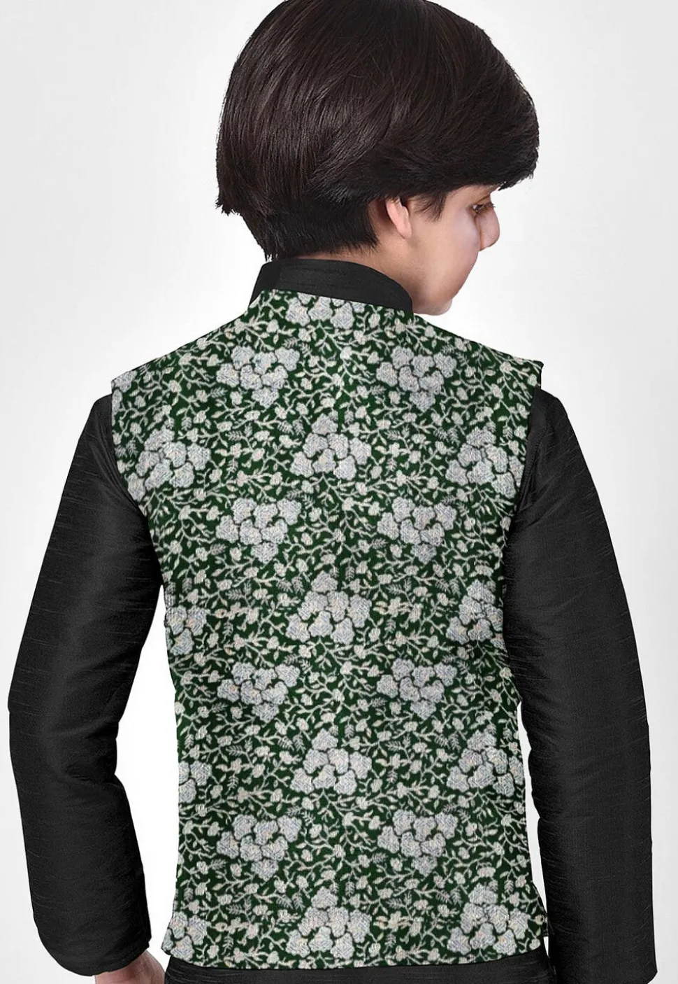 Woven Art Silk Kurta Jacket Set in Black