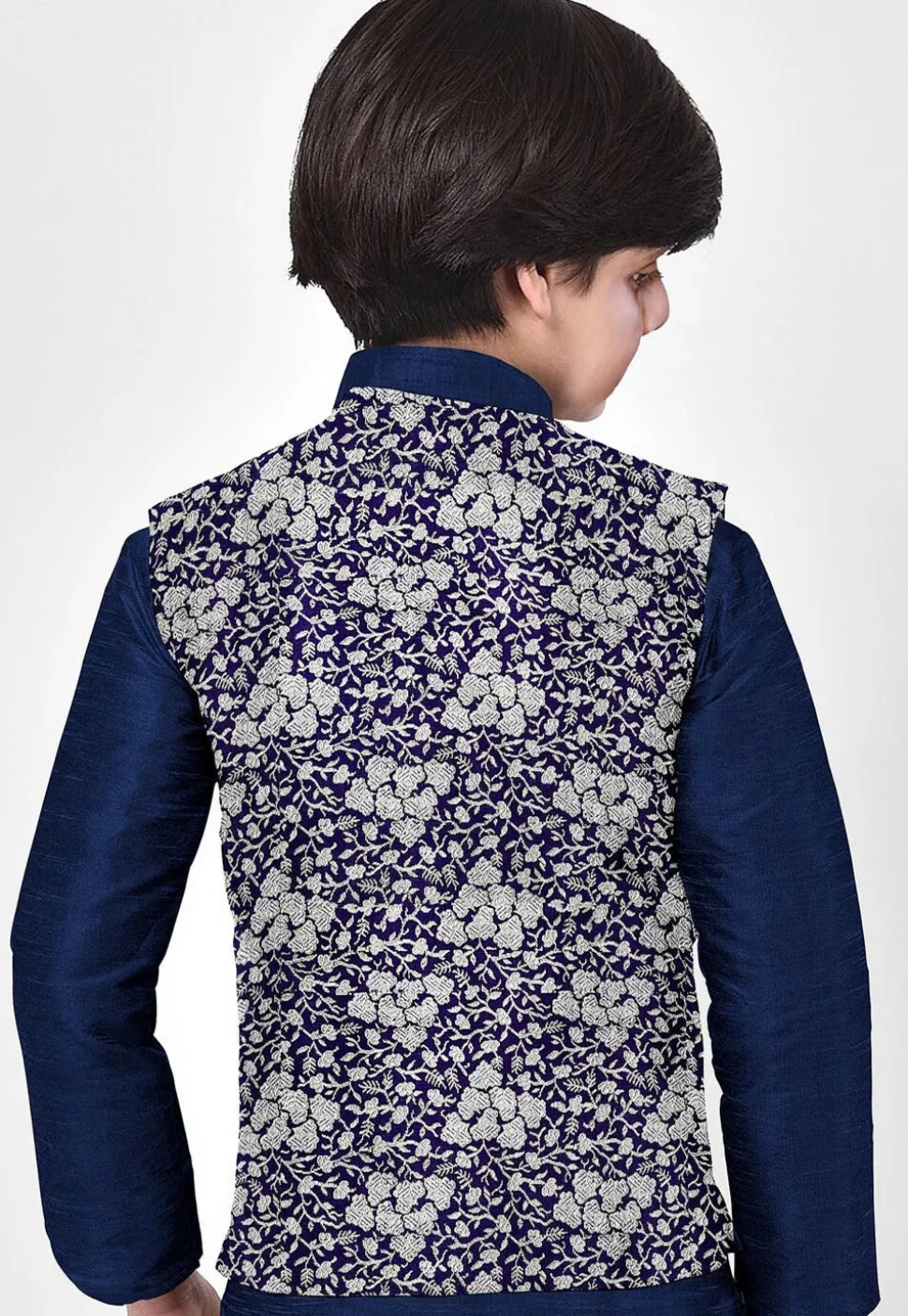 Woven Art Silk Kurta Jacket Set in Royal Blue
