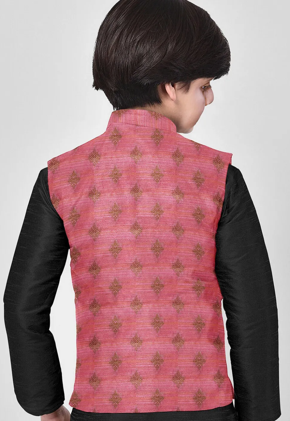 Woven Art Silk Kurta Set in Black