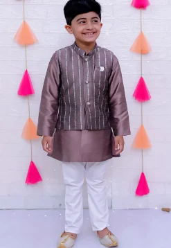 Woven Art Silk Kurta Set in Dusty Purple