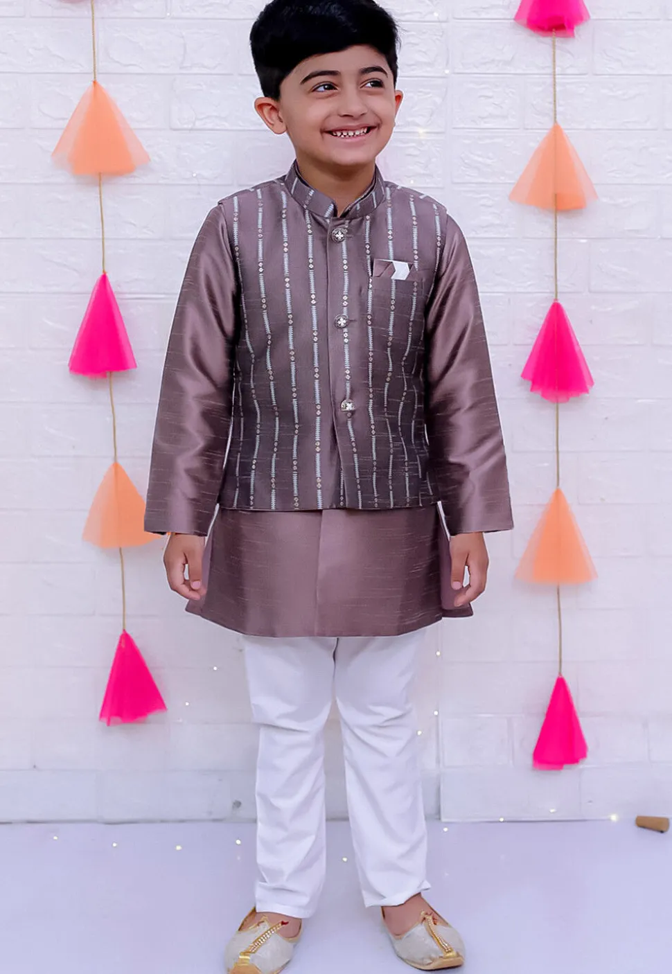 Woven Art Silk Kurta Set in Dusty Purple