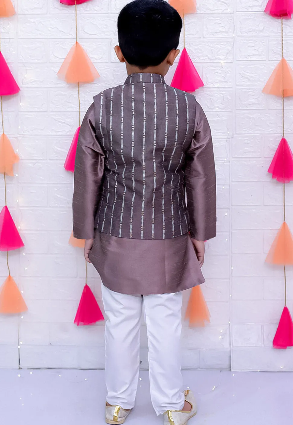 Woven Art Silk Kurta Set in Dusty Purple