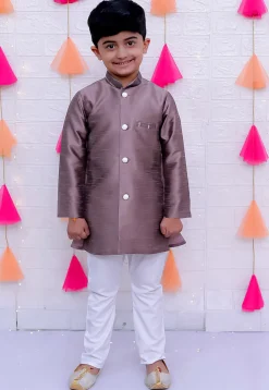 Woven Art Silk Kurta Set in Dusty Purple