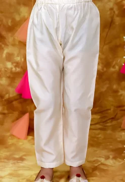 Woven Art Silk Kurta Set in Off White