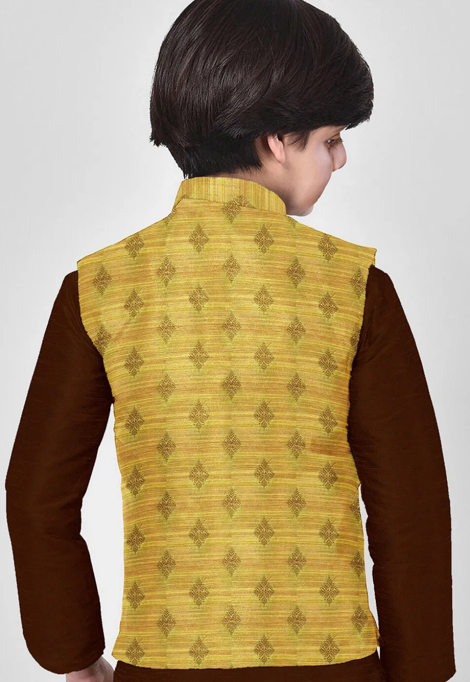 Woven Art Silk Kurta Set in Brown