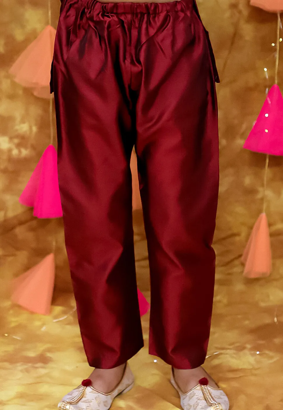 Woven Art Silk Kurta Set in Maroon