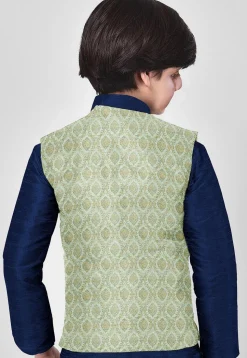 Woven Art Silk Kurta Set in Navy Blue and Pastel Blue