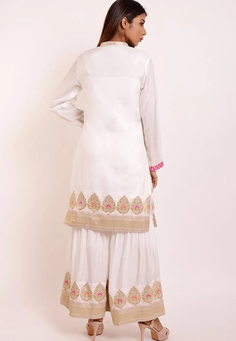 Woven Art Silk Kurti in Off White